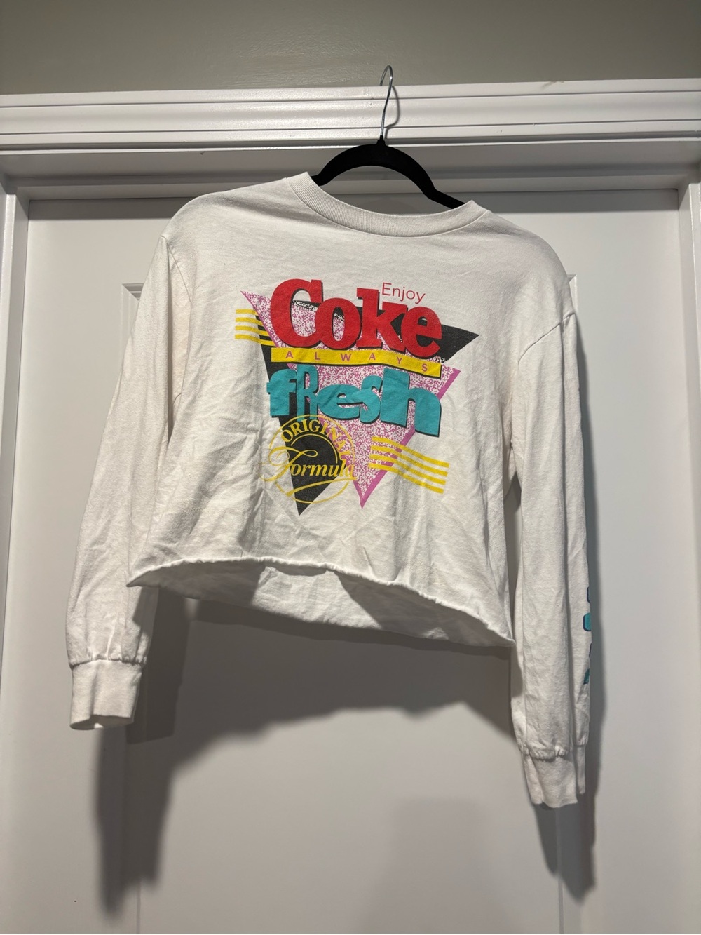 Vintage Coca-Cola Women’s S/M Long Sleeve White Crop Top